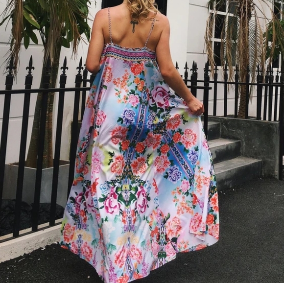 Corrugated Floral Summer Chiffon Maxi Dress Long Beach Dress - Picture 3 of 14